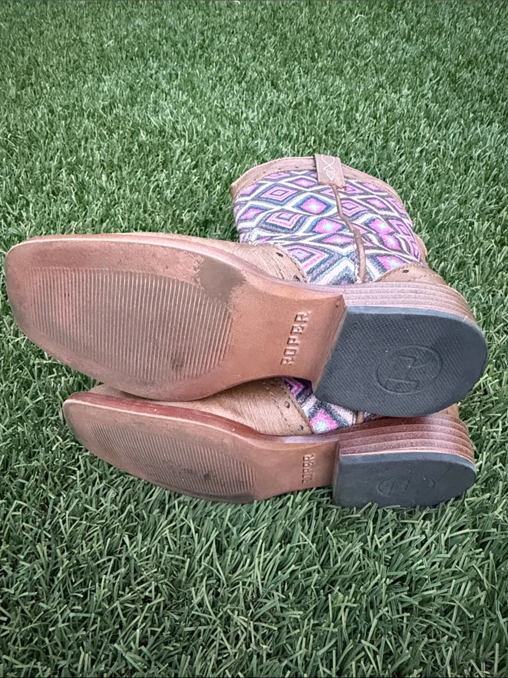 Roper Kids Brown & Pink Patterned Cowboy Boots